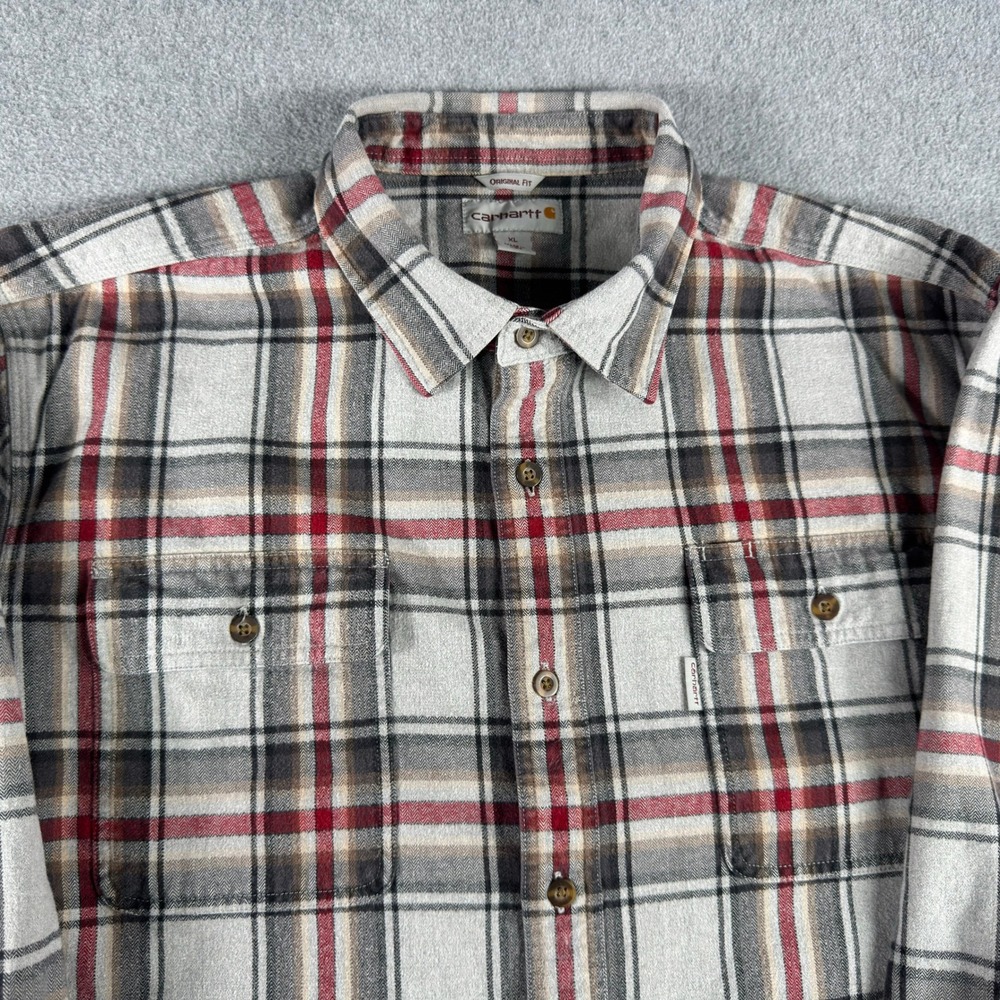Carhartt Shirt Mens XL Gray Red Plaid Flannel Original Fit Workwear Cowboy